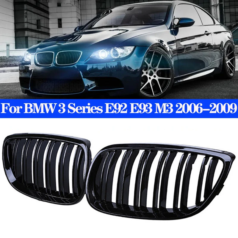 

Gloss Black Racing Grill Double Line Slat Grille Car Front Bumper Grilles Kidney For BMW 3 Series E92 E93 M3 2006-2009 2 Door