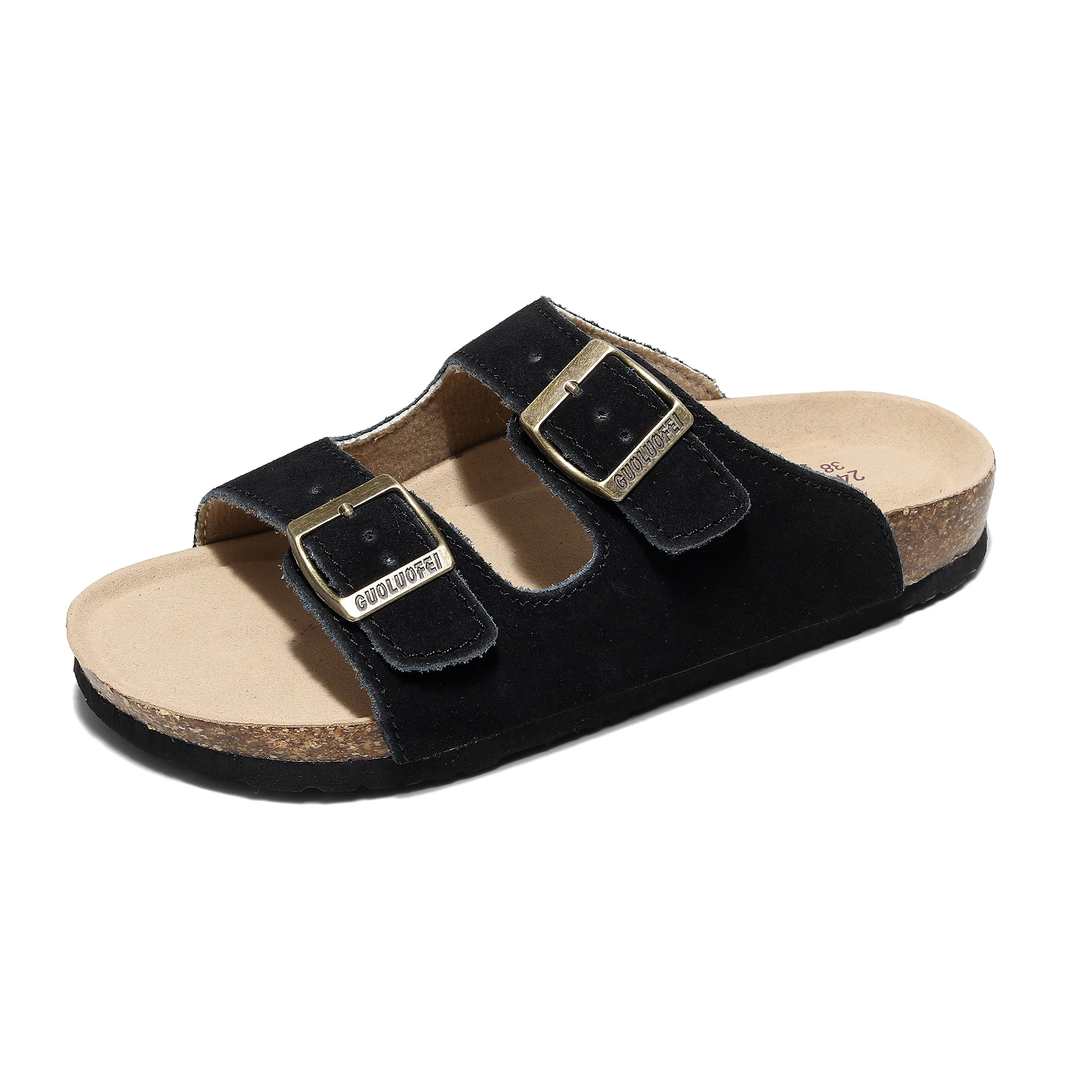 Unisex Flat Sandals with Suede Insole, Open Toe Adjustable Slides for Summer flip flops ,leather slippers