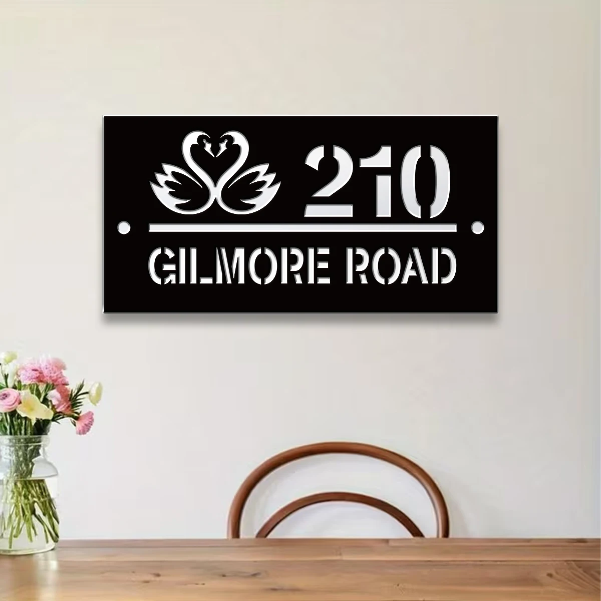 1Pc Custom Swan Couple Number&Text Acrylic House Number Door Street Sign Plaque,Home Room Garden Decor,Birthday Wedding Gift