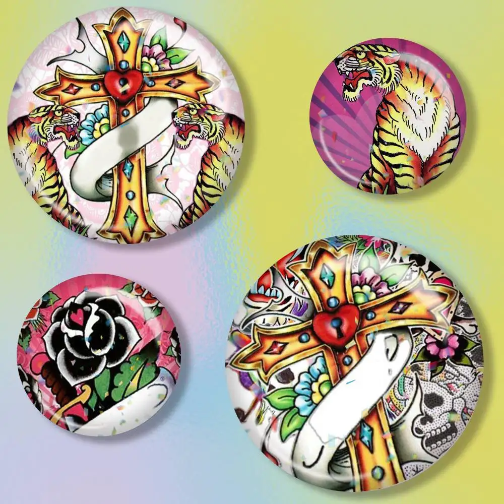 Fashion E-Ed Hardy Brands  Brooch Metal Badge Brooch, Fashion Decorative Pins for Hat Bag Clothing Decoration Gift