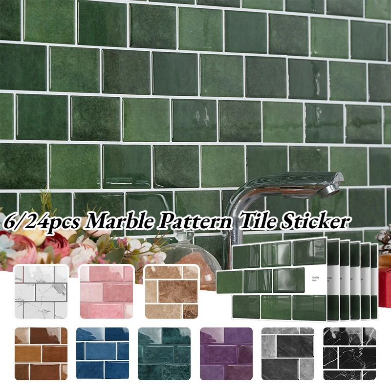 6/24pcs 3D Glue Drip Tile Sticker Self-adhesive Waterproof Mildew Resistant Wall Sticker for Kitchen Bathroom Decoration