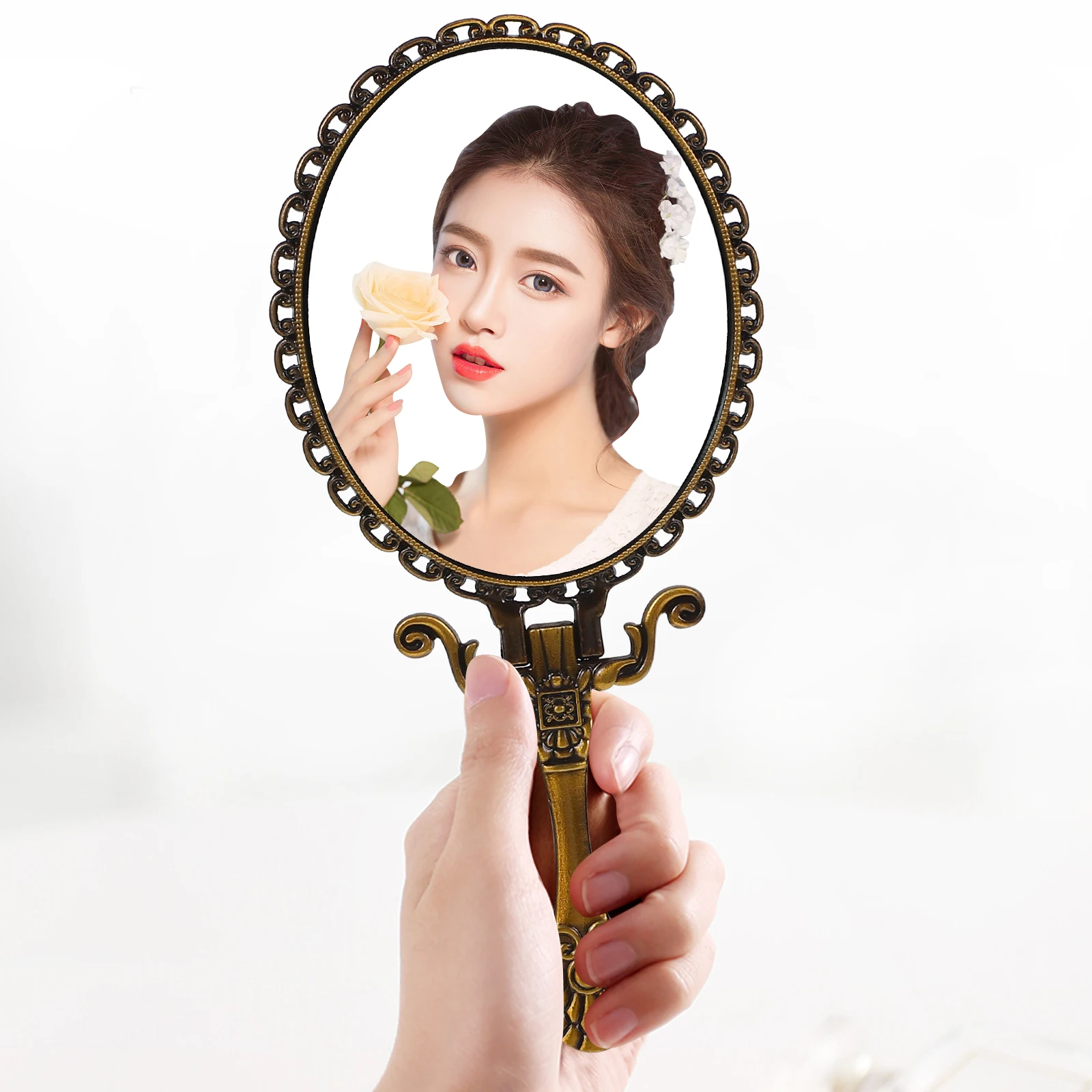 

Retro Small Mirror Portable Foldable Handheld Mirror High Definition Reflective Surface Makeup Checking Tool Compact Travel