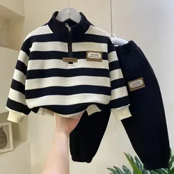 Boy And Girl Autumn Sweater Set New Spring Handsome Children's Baby Casual Stripe Top Pants Two Piece Kids Clothing Set