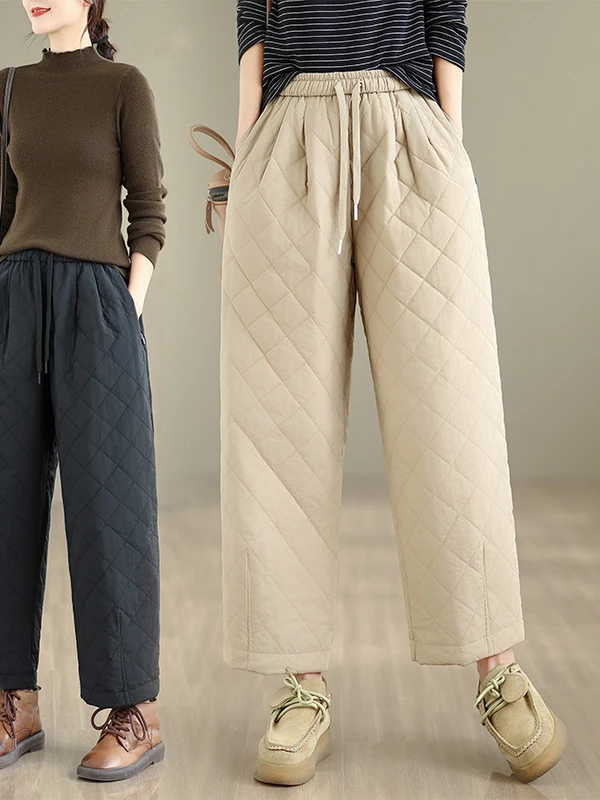 

Casual Cotton Wide Leg Pants Women's Winter plus Size Versatile Faionable Anti-Aging Warm Trousers High Waist Straight Cut