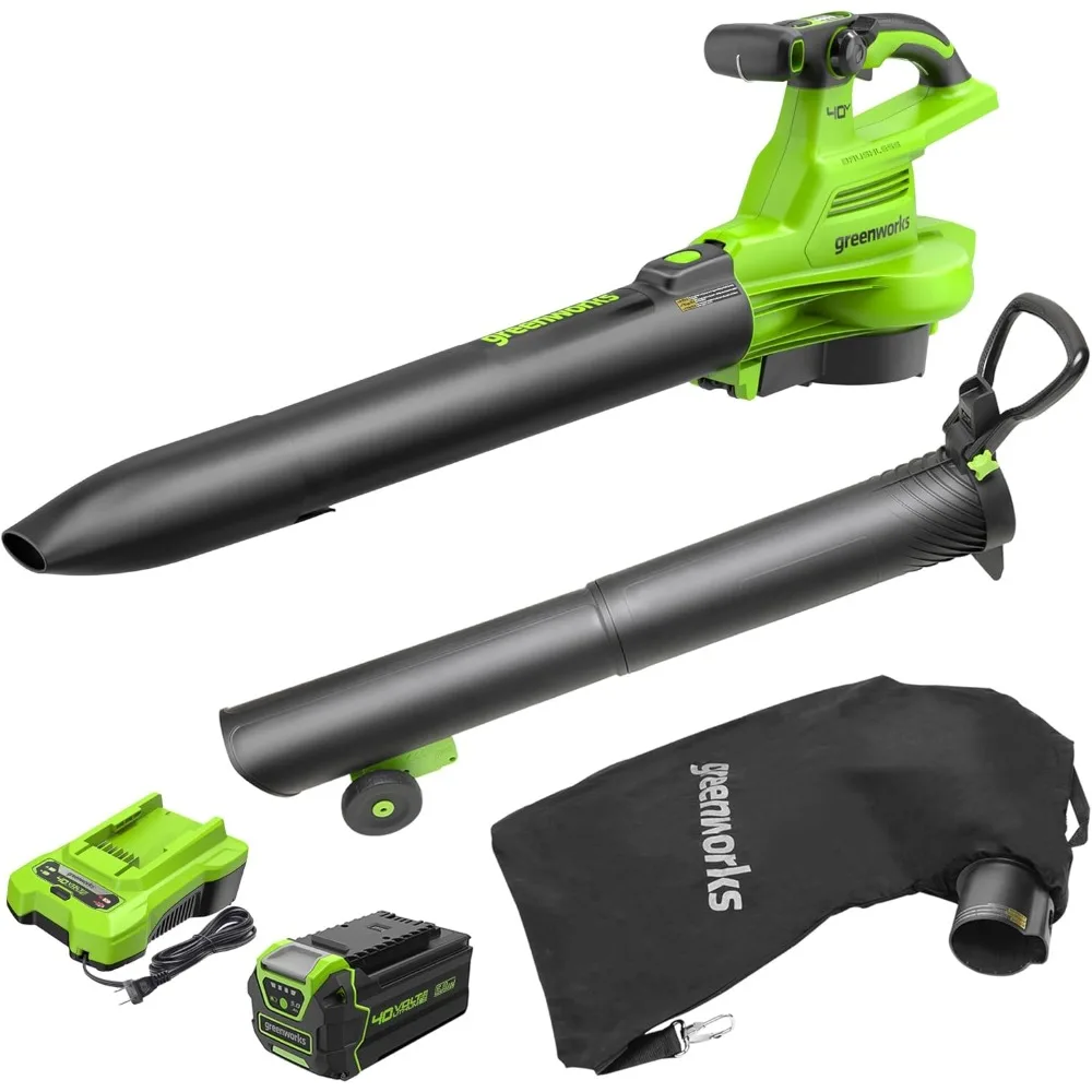 

Greenworks 40V (230 MPH / 505 CFM / 75+ Compatible Tools) Cordless Brushless Leaf Blower / Vacuum, 5.0Ah Battery and Charger