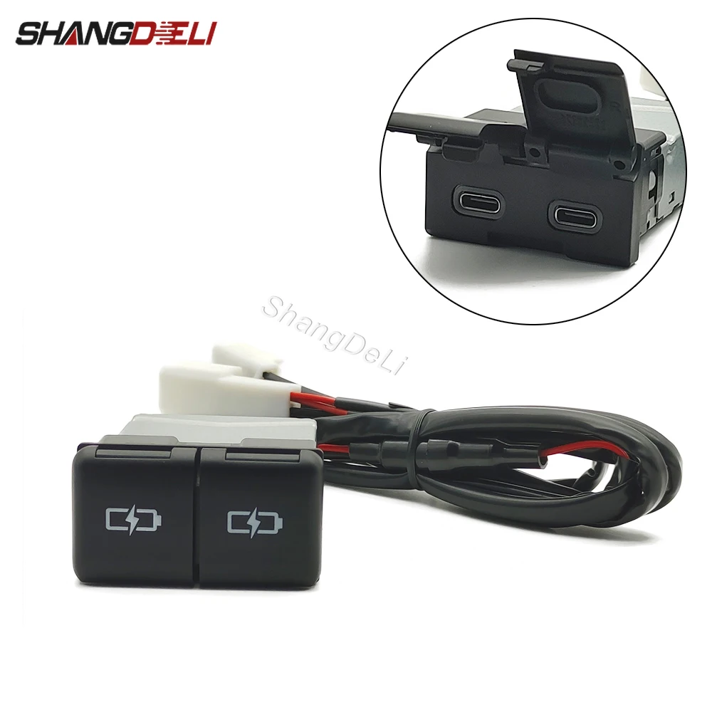 

For Toyota Camry Avalon Highlander Levin RAV4 Car Charger Dustproof Socket Dual Type-C Charging Outlet Power Adapter
