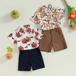 2023-06-08 Lioraitiin 0-6Years Toddler Boys Halloween 2PCS Outfit Shorts Sets Short Sleeve Pumpkin Print Shirt Solid Shorts Sets