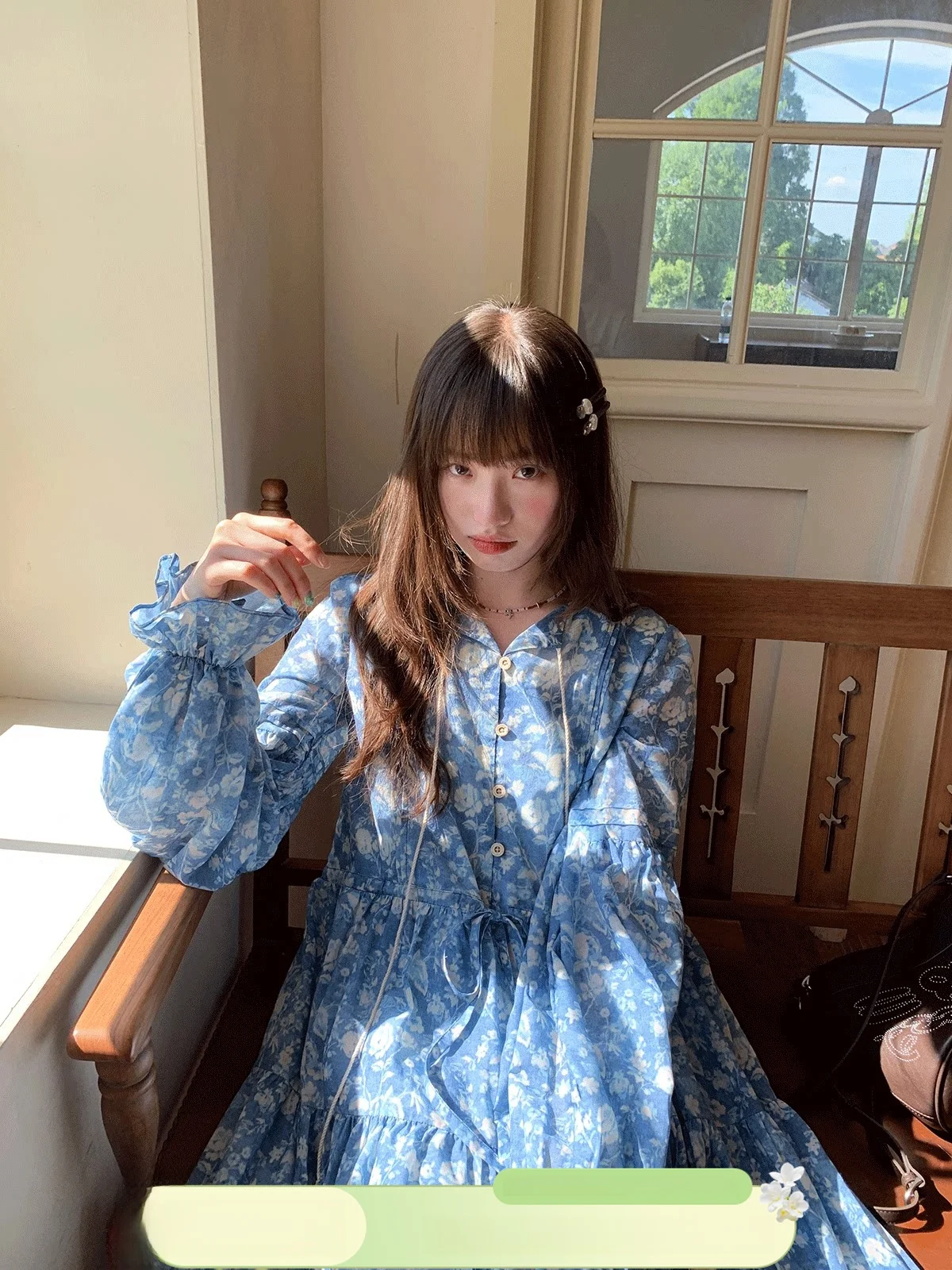 

Свободное платье с длинным рукавом для женщин, летнее, повседневное, с завышенной талией, А-силуэт, V-образный вырез, на одной пуговице, из смесового полиэстера и хлопка