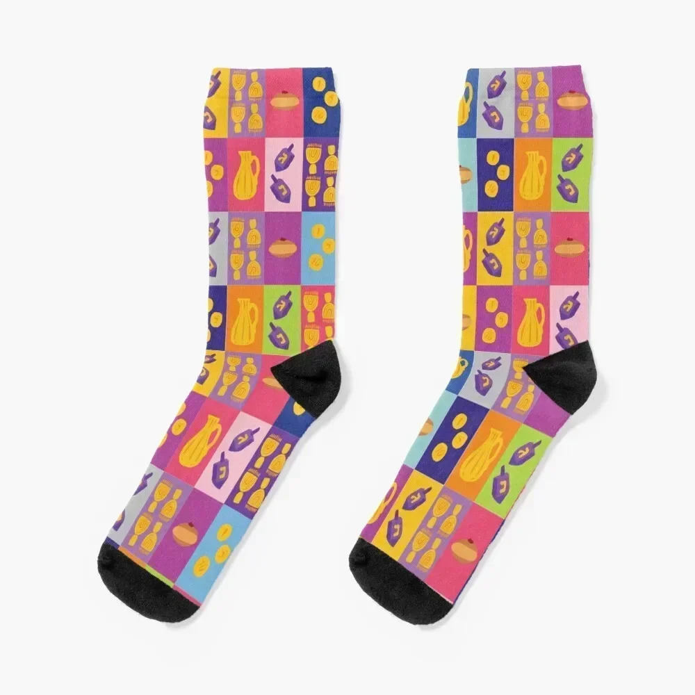 

Chanukah Smorgasbord - Pinks Pop Art Grid Socks cute designer hockey gifts Women Socks Men's