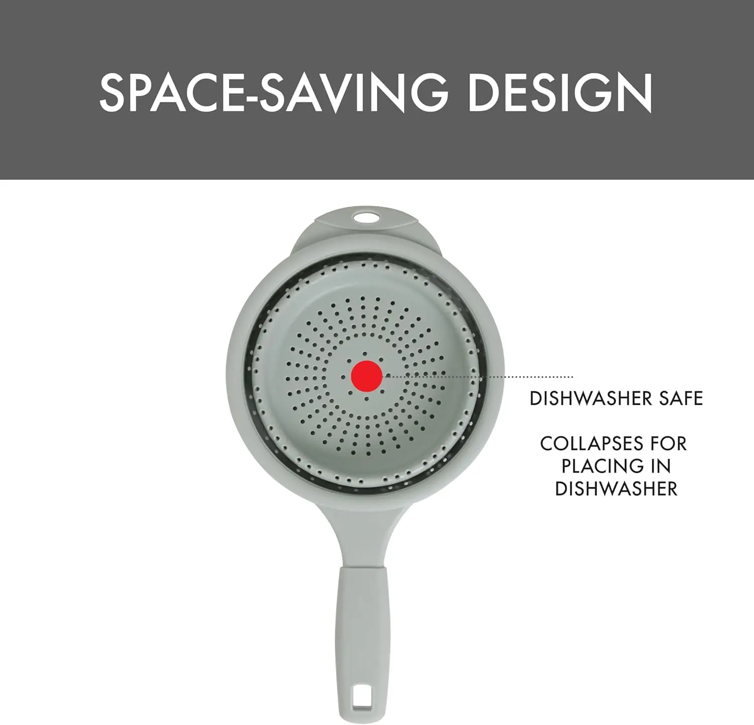 Coador de silicone dobrável de 8" em sálvia, filtro de cozinha com alças, capacidade de 7,2 xícaras |   Sem BPA, resistente ao calor, espaço-Sav