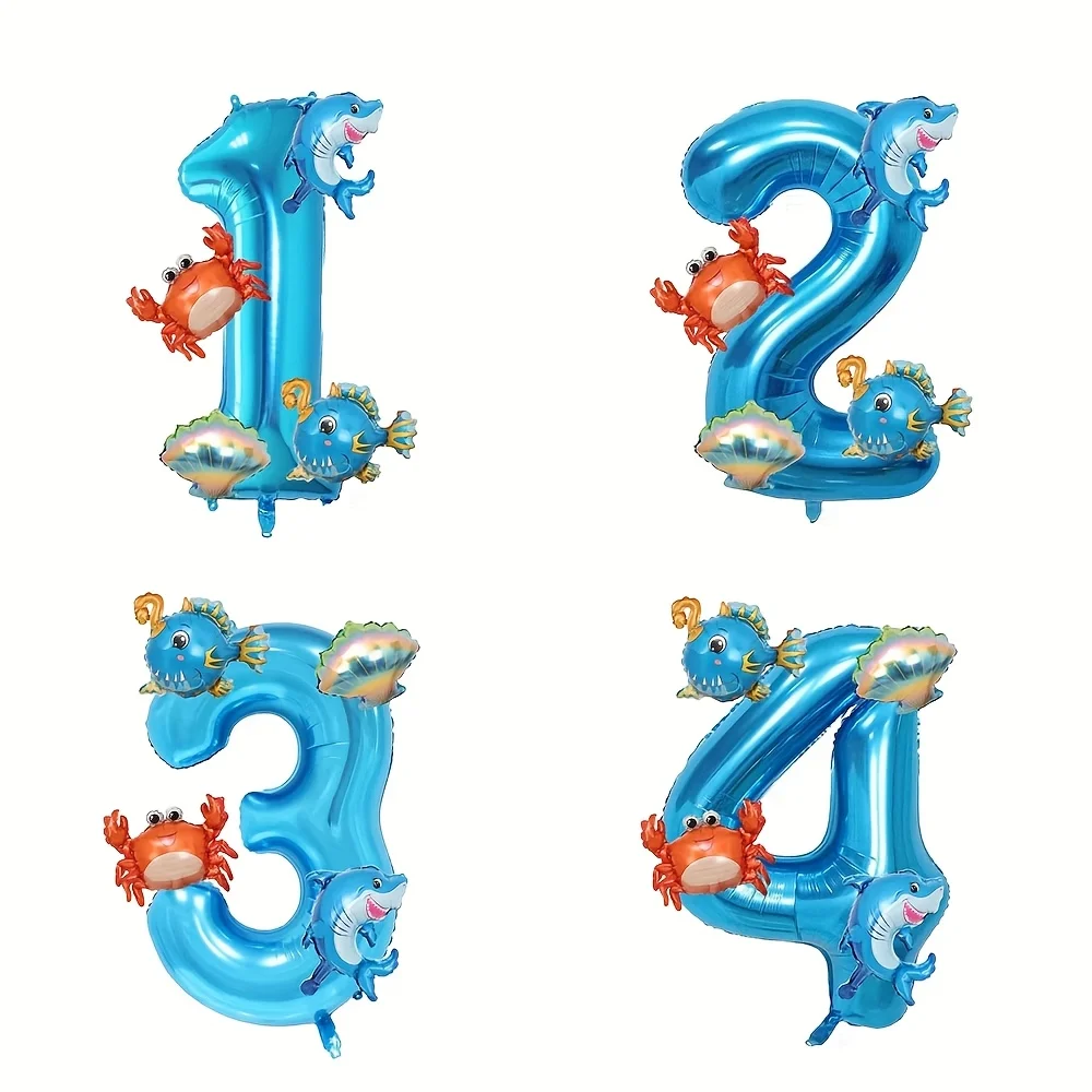 5Pcs 32inch Mini Blue Ocean Balloon Set With Digital Balloons And Ocean Themed Decorations For A Birthday Party Balloon