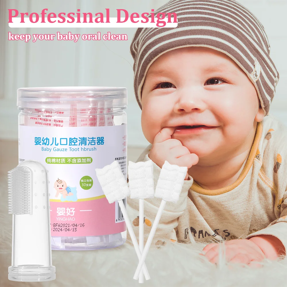 

0-36 Months Safety Silicone Newborn Finger Toothbrush Disposable Paper Rod Handle Baby Tongue Cleaners