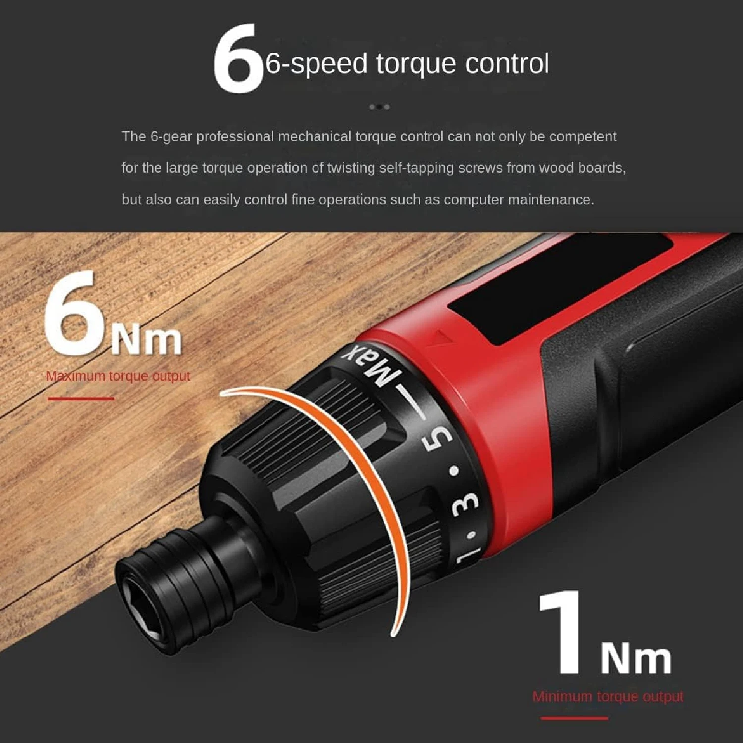 Wireless High-Torque 3.7V Electric Screwdriver with Type-C Charging Port and 6-Speed Adjustment