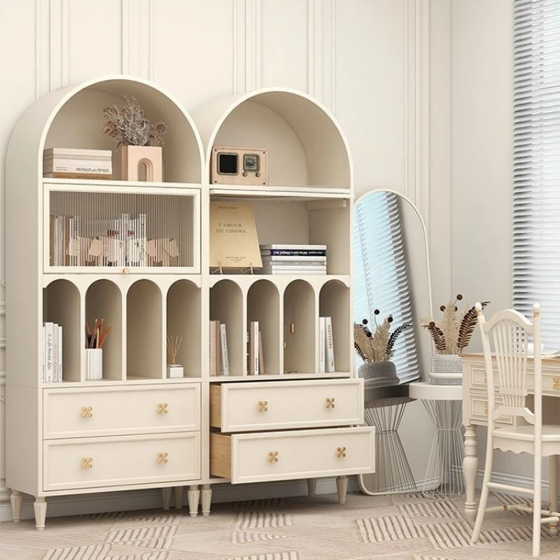 Light luxury solid wood arched old retro all solid wood white children's bookcase American rural custom furniture