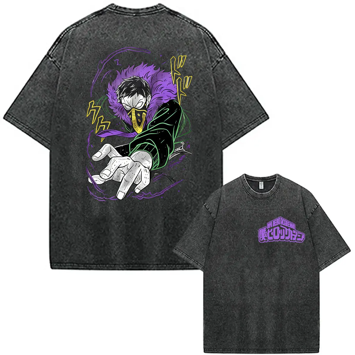 Vintage Washed Anime My Hero Academia Kai Chisaki Graphic T Shirts Men's Casual Fashion Gothic Short Sleeve T-shirt Streetwear