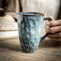 475ml Vintage Ceramic Mug Coffee Cup American Style Large Capacity Ceramic Cup Big V High Cup Water Pattern Large Cup