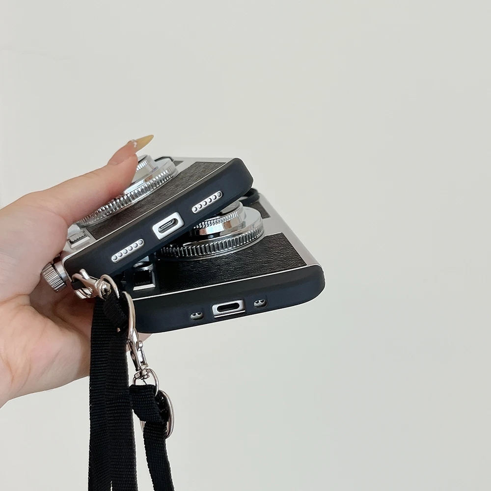 Camera Pattern Crossbody Lanyard Rope Phone Case For iPhone 18 17 16 15 14 13 12 11 Pro Max Soft Shockproof Silicone Cover Girls