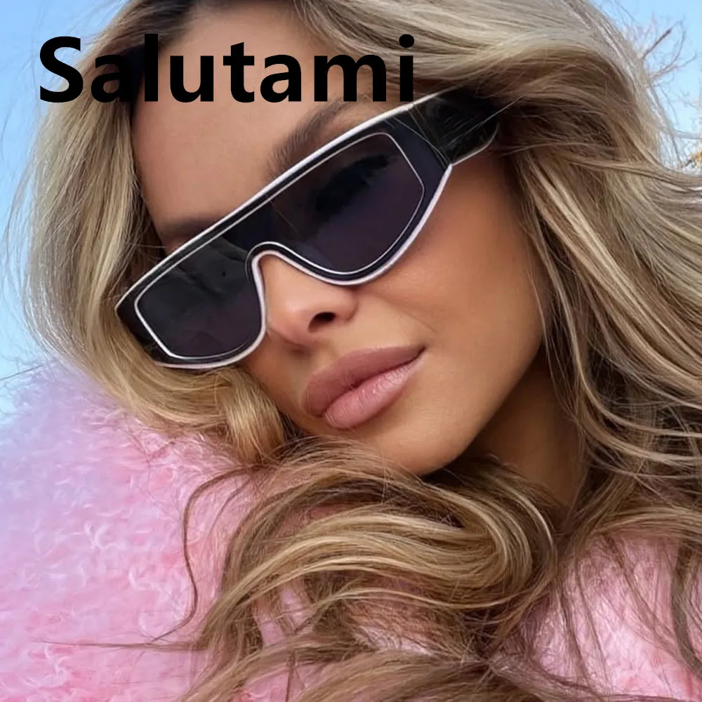 Vintage uma peça retângulo preto branco óculos de sol para as mulheres nova moda retalhos sexy óculos de sol senhoras retro gradiente tons