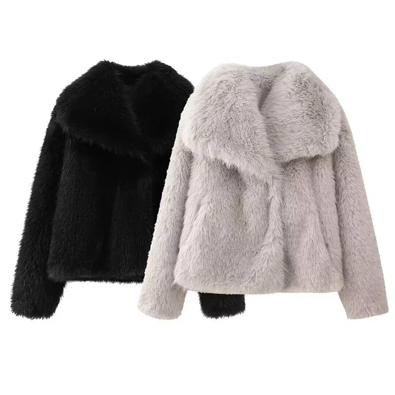 Autumn Winter Lady High End Short Fur Outwear Europe Female Long Sleeved Plush Jacket 2025 Women Fashion Big Lapel Faux Fur Coat