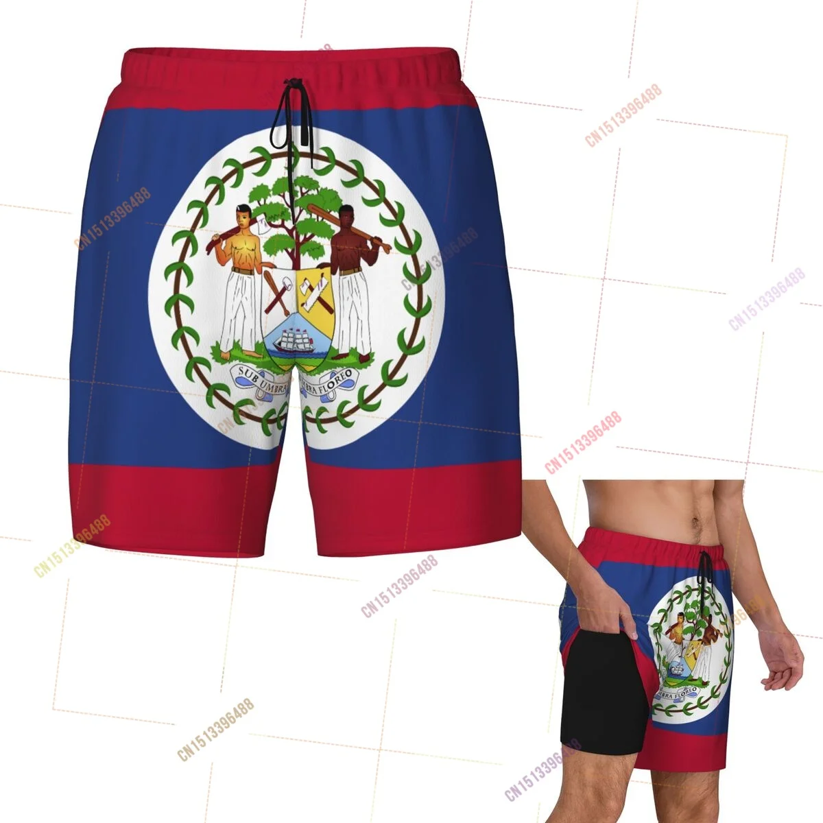 2026 Belize Flag Top Print 3D Mens Swimming Trunks Hawaiian Bathing Beach 2 in 1 Quick-Dry Summer Swim Shorts With Pockets