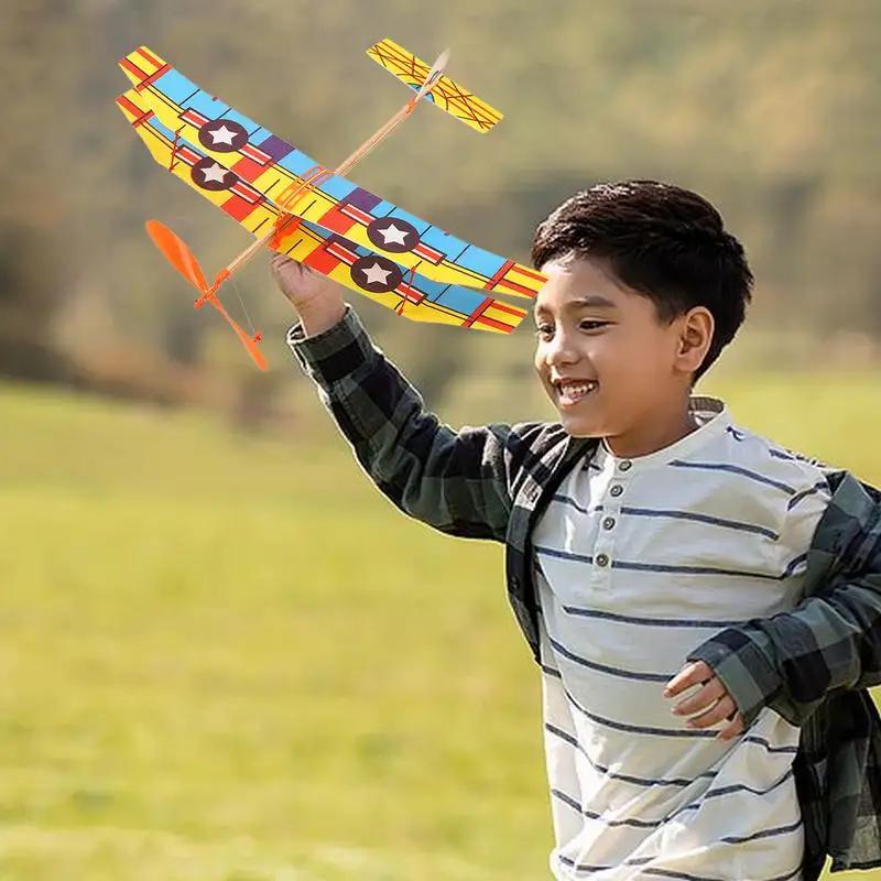 Rubber Band Powered Airplane Models Kit Funny Children Learning Toys Colorful Biplane Kit for Entertainment Outdoor Sport Toy