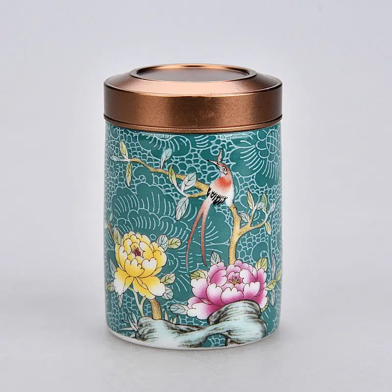 Modern Mini Ceramic Tea Jar Painted Waves Flower Storage Box Portable Sealed Porcelain Jar Coffee Food Container Home Decoration