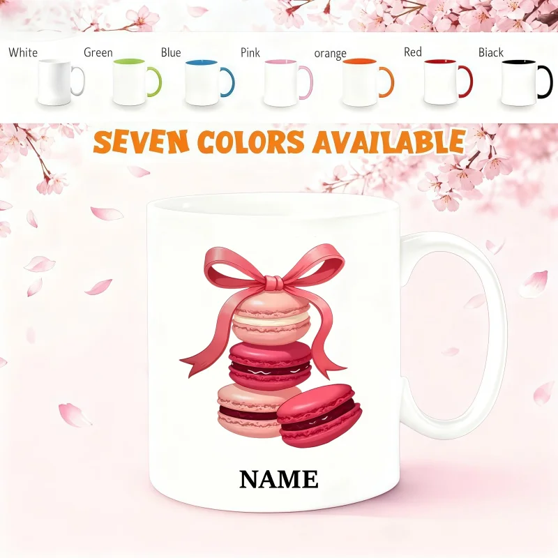 Custom Name Butterfly Bow Macaron Dessert Mug - Dishwasher Safe Personalized Coffee Cup - Perfect Birthday & Holiday Gift