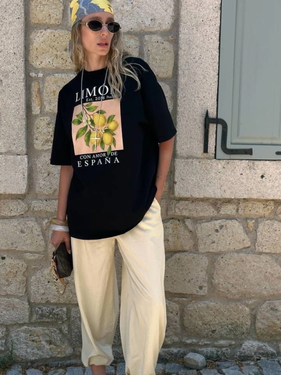 New Summer Women's 100% Cotton Crew Neck T-Shirt Spanish Lemon 