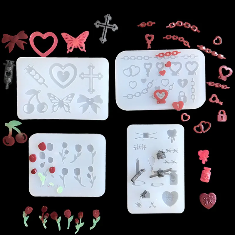Mould Heart-Shaped Bow Rose Shackles Confession New Mold Style Sand Resin Drip Pendant Accessories Molds DIY Handmade Components