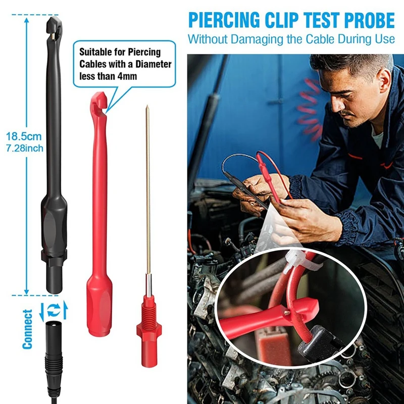 25 PCS Multimeter Test Leads Kit, As Shown Plastic With Replaceable Alligator Clips,Wire Piercing Probes, Alligator Clips