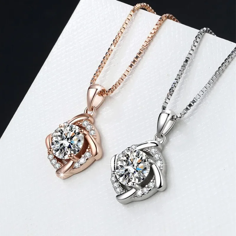 New 925 Silver Mosang Stone Women's Simple Pendant Windmill One Carat Fashion Trend Necklace gift Jewelry Wholesale