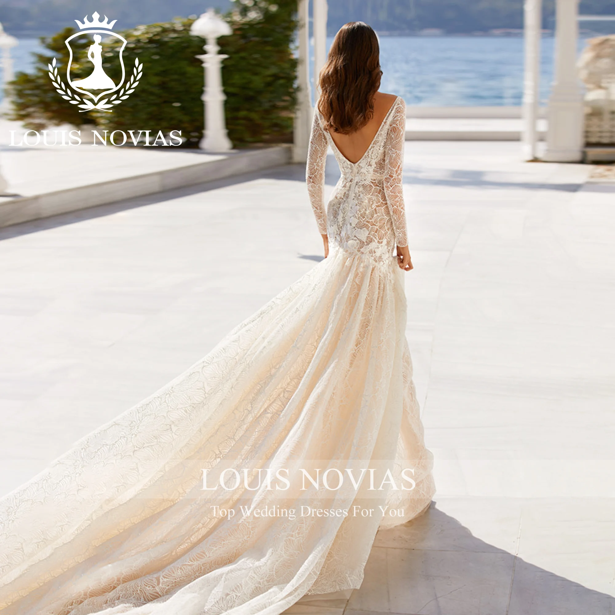 LOUIS NOVIAS-Vestidos De Novia De sirena para mujer, sexys y elegantes apliques De flores 3D, vestido De Novia De trompeta con espalda descubierta, Vestidos De Novia