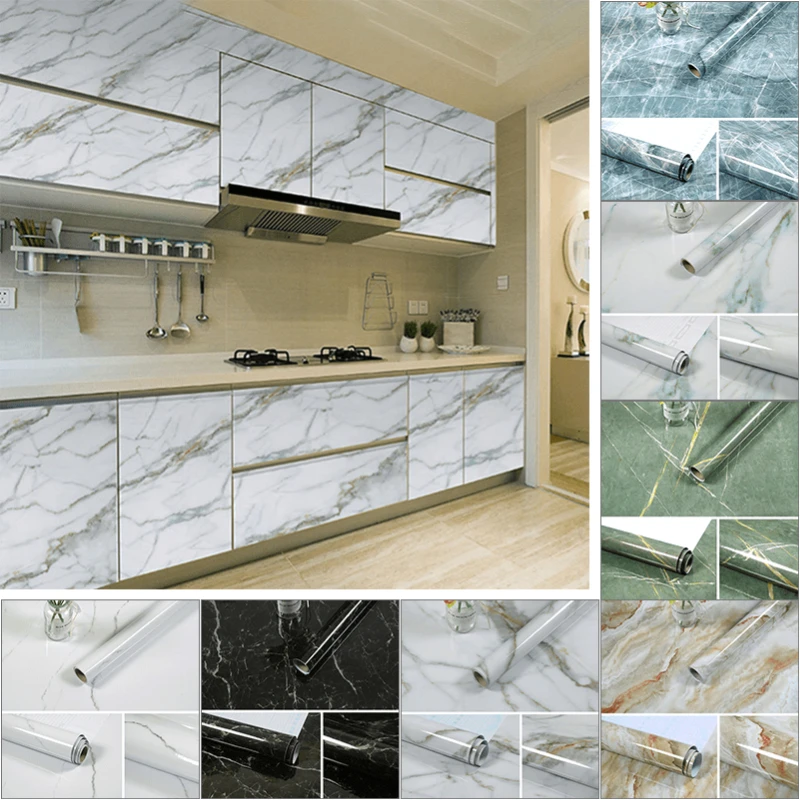

10M Kitchen Marble Contact Paper PVC Wall Stickers Marble Cabinet Countertop Stickers Self Adhesive Waterproof Wallpaper