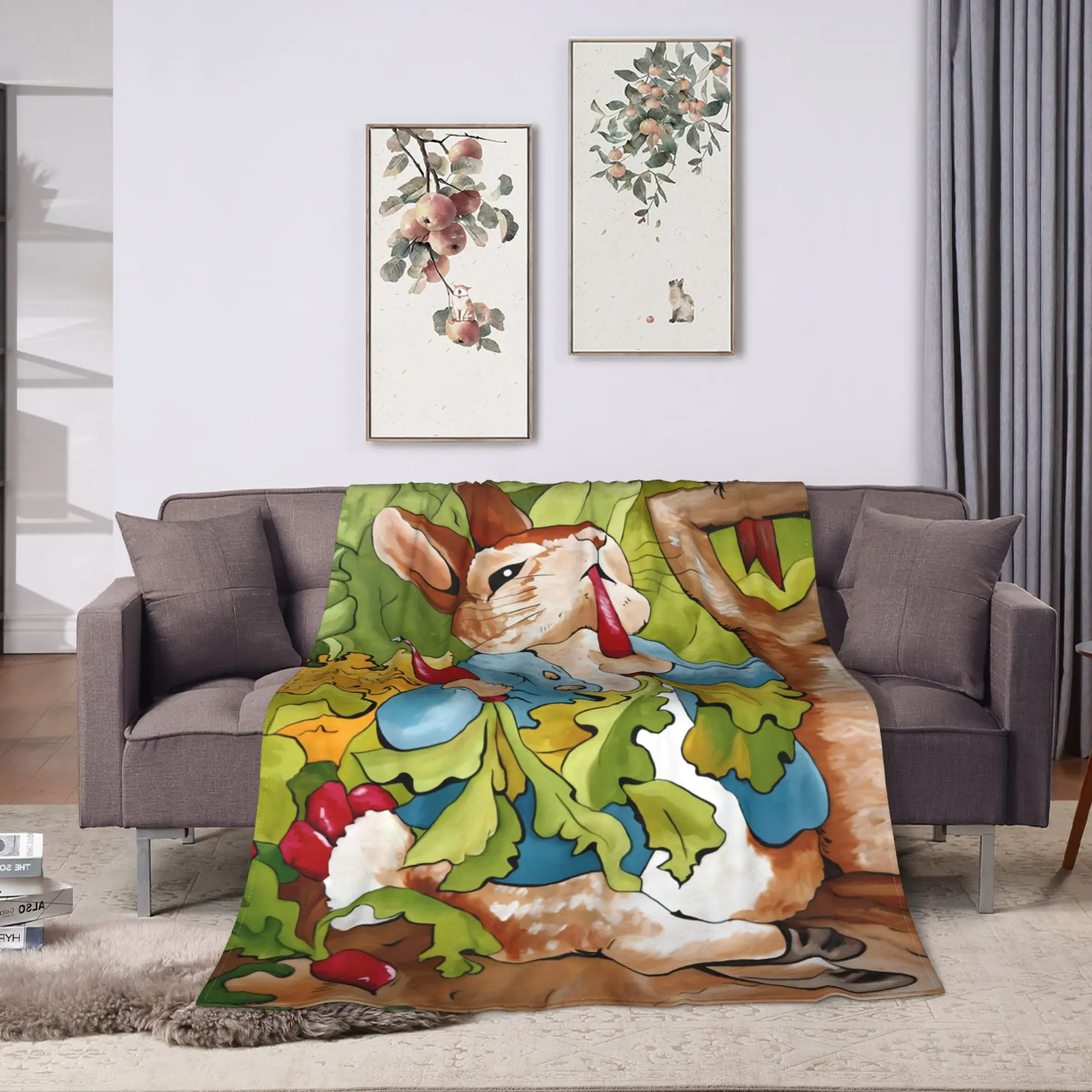 P-Petered R-Rabbits Flannel Blanket Winter  Warm Throw Blanket for Boy Girl Bedroom Funny Bedspread Sofa Bed Cover