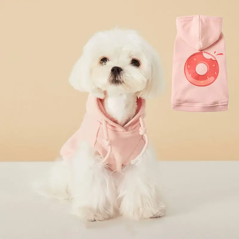 

Pink Hoodie Dog Clothes Sleeveless Small Dogs Clothing Donut Print Cat Outfits Spring Autumn Fashion Girl Yorkshire Pet Items