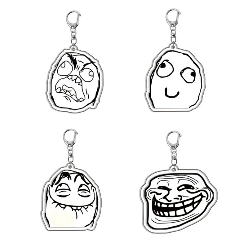 2Pcs Funny Troll Face Keychain Acrylic Comic Pendant Key Chain Car Key Ring Creative Backpack Decoration Accessories Fans Gifts
