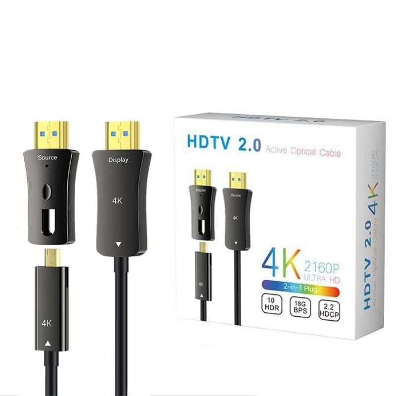 

Оптоволоконный кабель 4K HDMI 2.0 типа A-D с одной головкой, выдвижной, 18 Гбит/с, HDR eARC 3D HDCP2.2 10M 15M 20M 30M 50M для ТВ-проектора