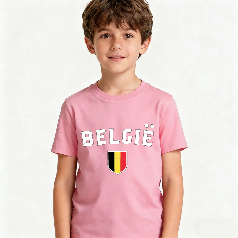 Belgie Soccer Graphic TShirt Kids Boys and Girls Tee Flag Emblem Soccer Fan Gift Tops Soccer Party Supplies Casual Daily Outfit