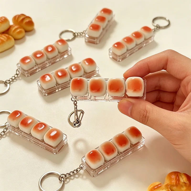 4‑Key Caramel Bread Clicker Fidget Keychain Keyboard Keycap Finger Sensory Stress Relief Pinch Toy Backpack Bag Pendant Gift Toy