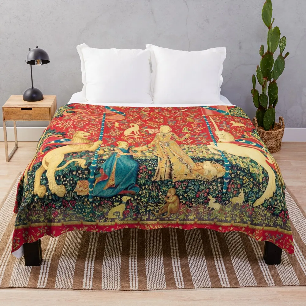 LADY AND UNICORN Taste, Red Green Fantasy Flowers,Animals Throw Blanket Multi-Purpose Luxury Designer for winter Blankets