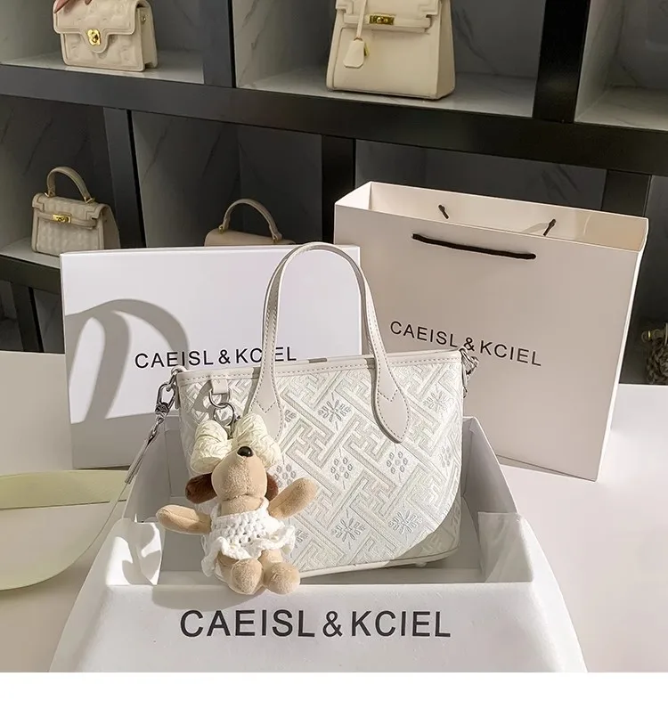 

High Quality Stripe Casual Tote Bag Fashion Embroidery Bucket Bag Large Capacity Women Handbag Lady Purse Shoulder Messenger Bag