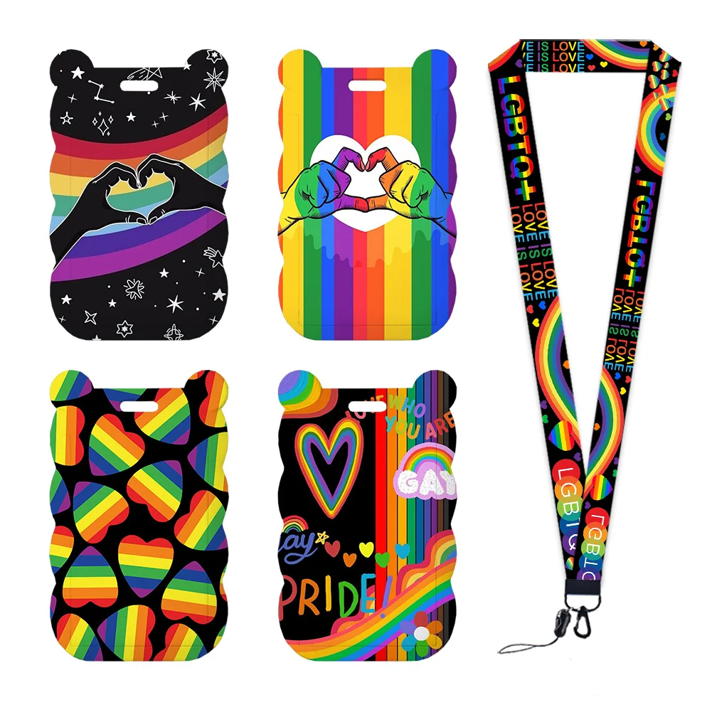 LGBTQ Pride Card Holder Neck Strap Glitter Acrylic Badge Reel Clip Glow In The Dark Night Shift Worker Work Permit Holder