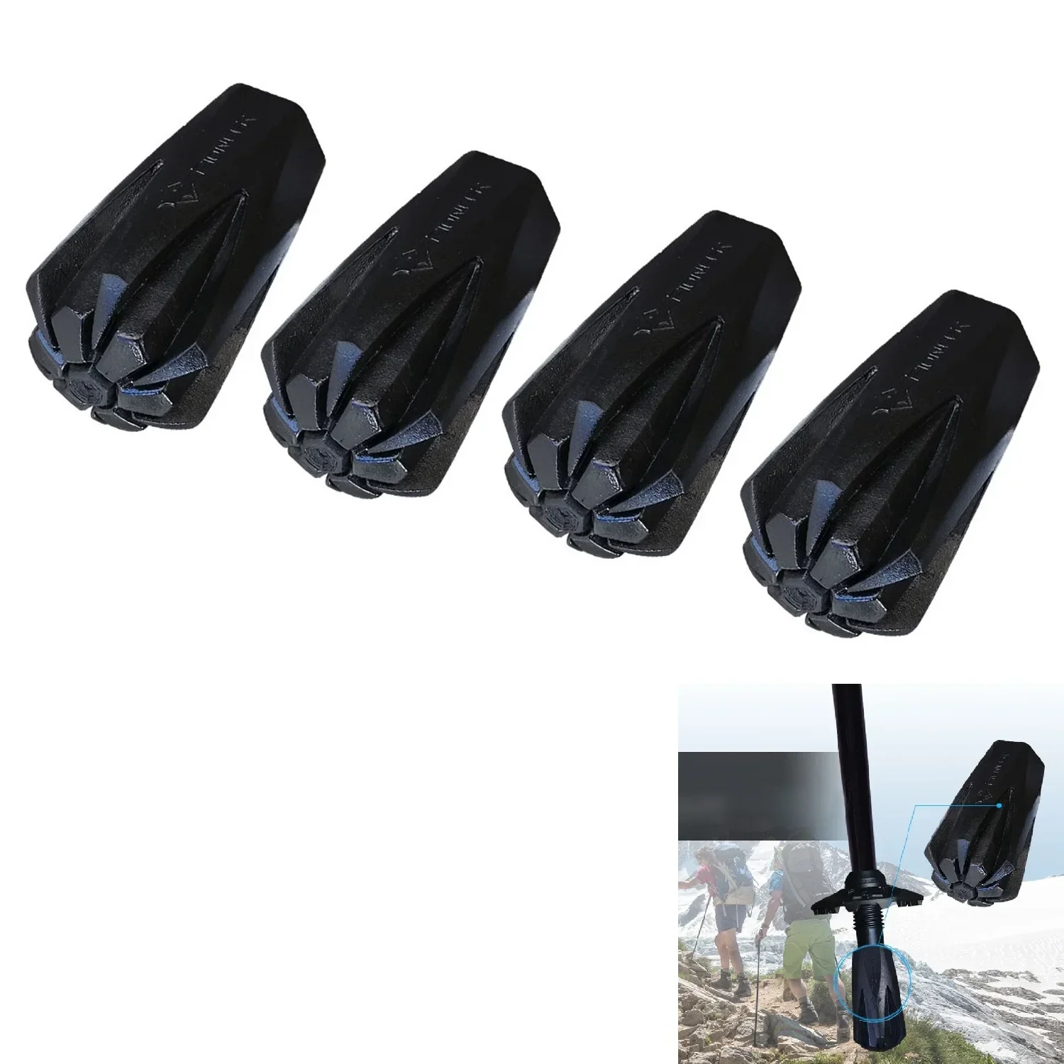 4 Uds. De bastones de Trekking gruesos, puntas de goma antideslizantes, palos negros para senderismo y caminar, Protector de puntas, piezas de protección para la cabeza Alpenstocks