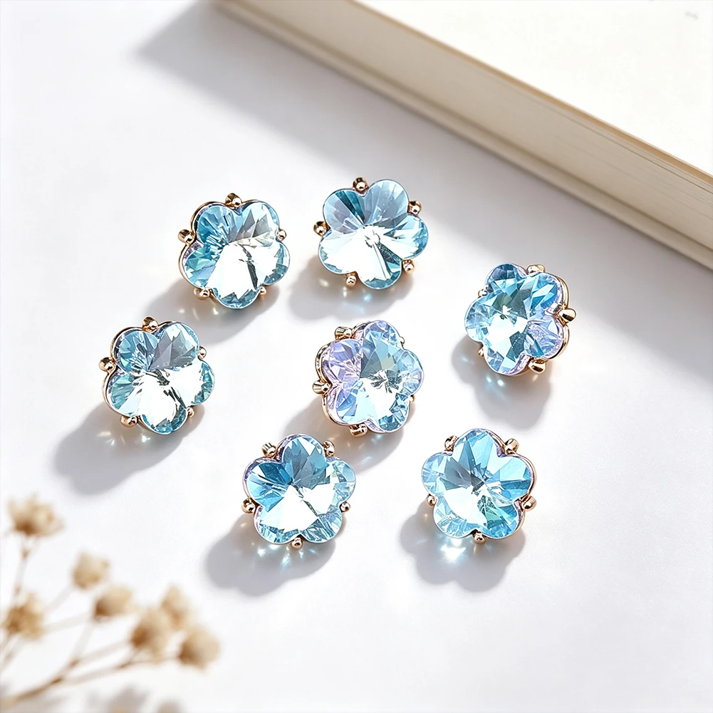 10pcs Flower Rhinestones Shank Buttons Gold Claw Glass Crystal Sewing Button Needlework DIY Cloth Shirt Cufflinks Embellishments view 2