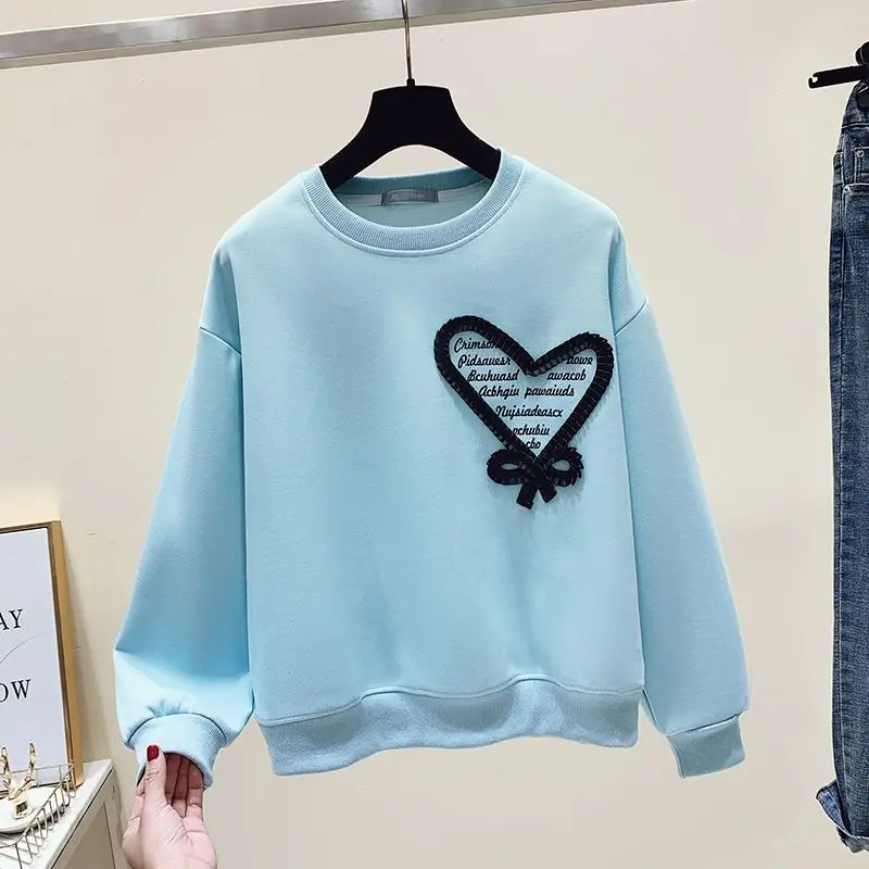 2024 Spring New Lady Little Fresh Sweet Love Printing Long Hoodie All-match Loose Appear Thin Temperament Casual All-match Tops