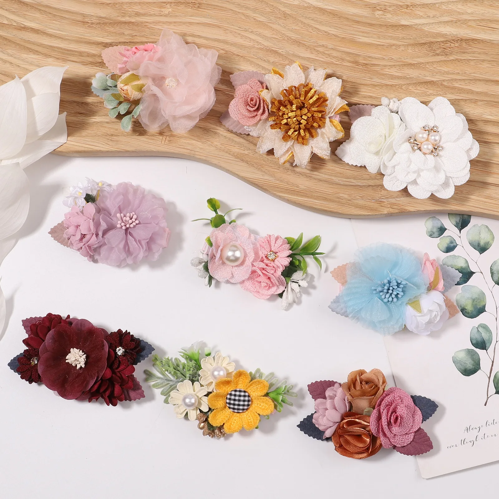 1pcs Artificial Flower Handmade Hair Clip Baby Girls Sweet Pink Hairpins Safe Clips Headwear Decorate Hair Accessories Wholesale