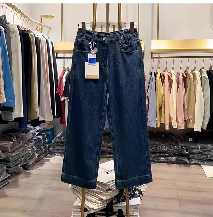 Straight Pants High Waist Jeans Women Denim Loose Fit Pockets Spliced Solid Colour Basics Trousers 2024 Vintage Casual Denims