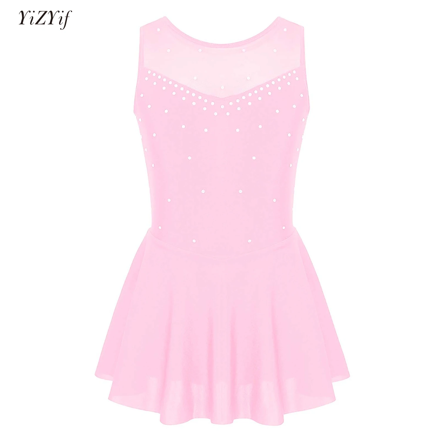 

Girls Kids Figure Skating Dress Sleeveless Rhinestone Ballet Gymnastics Dance Leotard Dress Roller Skating Competition Costume