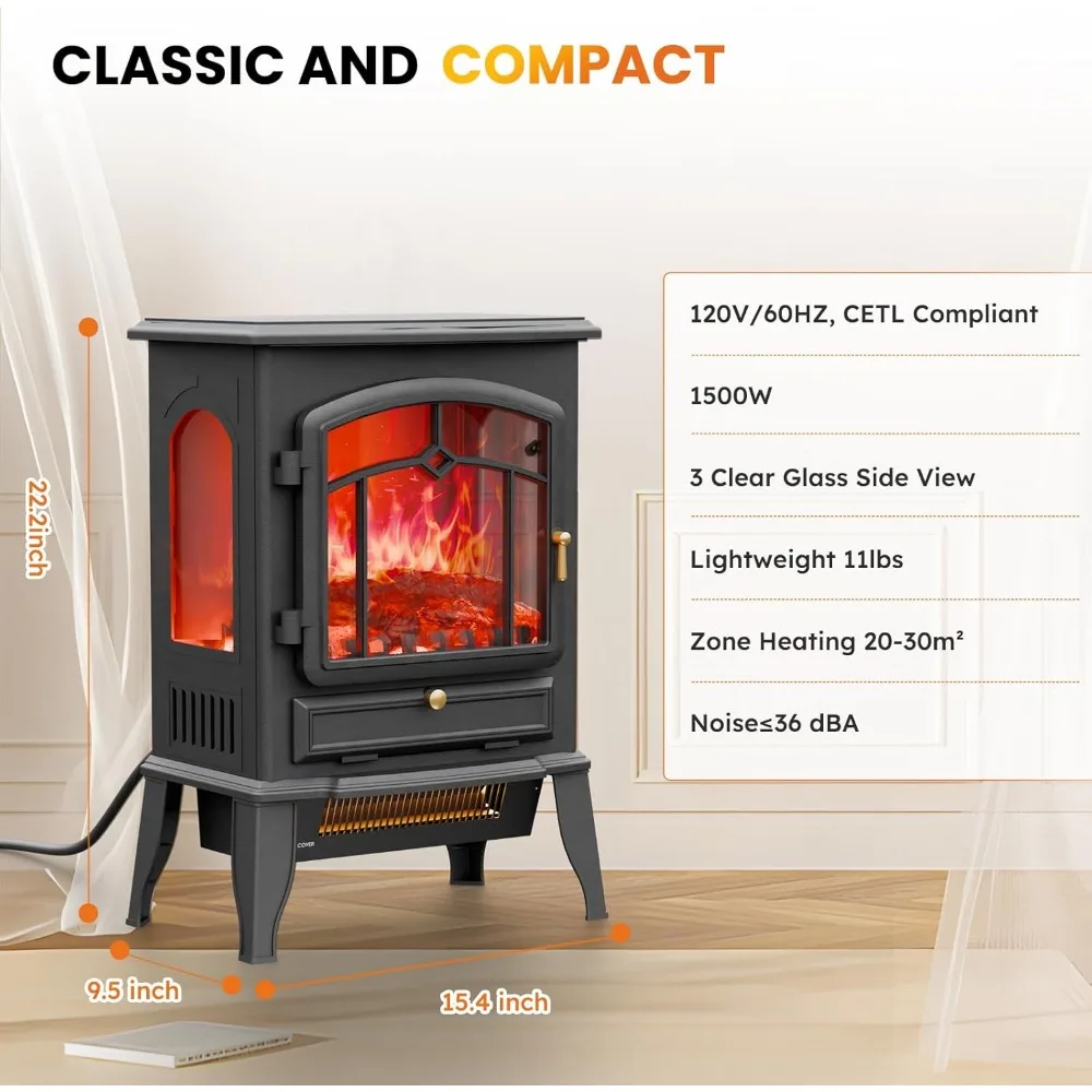 Novo aquecedor de lareira elétrica vexon, lareira elétrica infravermelha de quartzo de 1000w/1500w, aquecedor de fogão autônomo de 22 polegadas