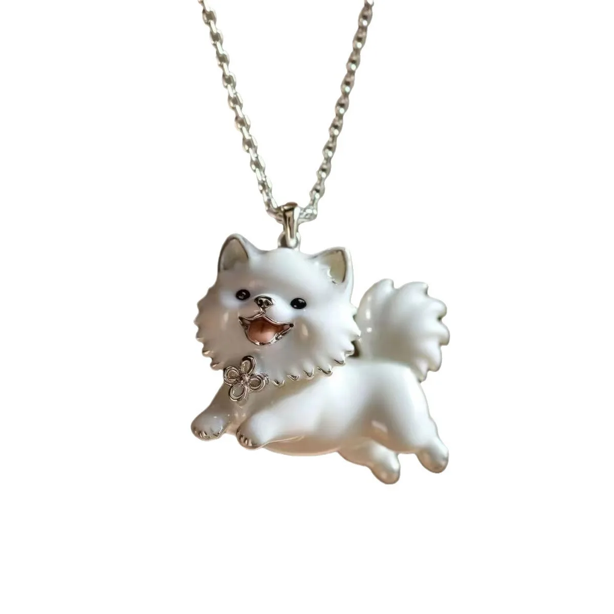 Newly Arrived Jewelry White Drip Glue Cute Pomeranian Dog Pendant Necklace UNISEX Fun Party Jewelry Necklace